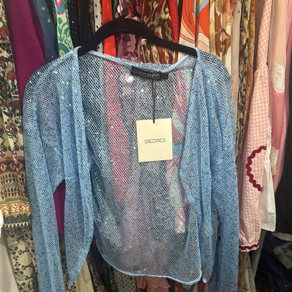 Siedres Azure fishnet sequin cardigan BNWT